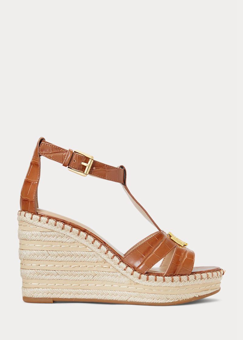 ローレン サンダル レディース ブラウン Hale Ii Embossed レザー Espadrille CGRKS8230